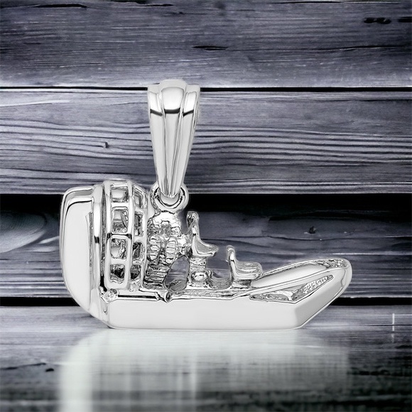 925 Sterling Silver Nautical Necklace Charm Pendant, 3D Airboat with chain - Picture 14 of 15